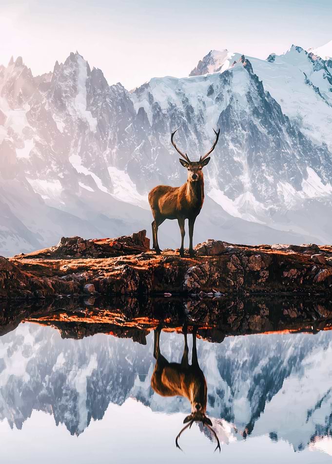 Majestic Deer Mountain Reflection