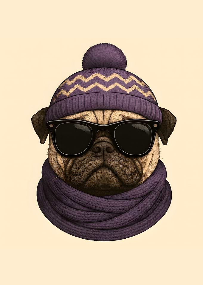 Pug with Hat and Sunglasses