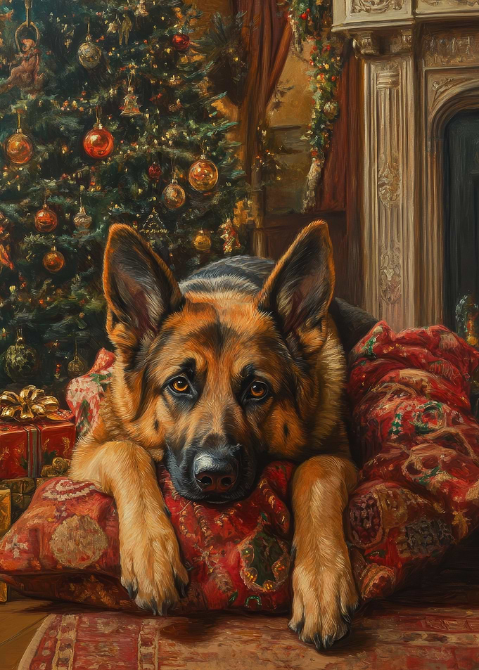 German Shepherd Christmas Portrait | Holiday Dog Wall Art