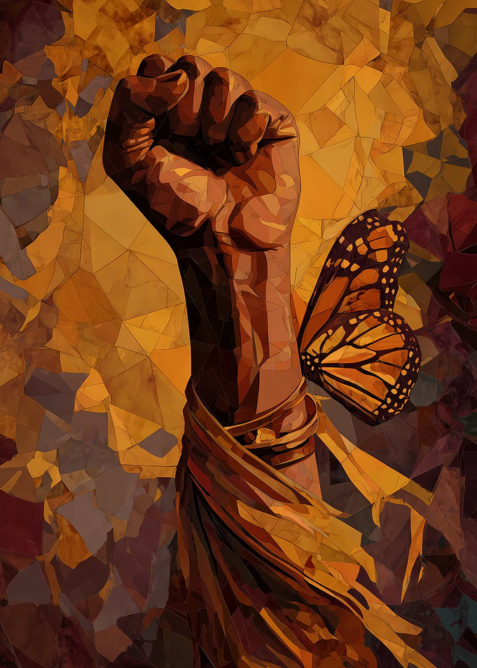 Raised Fist with Butterfly Art