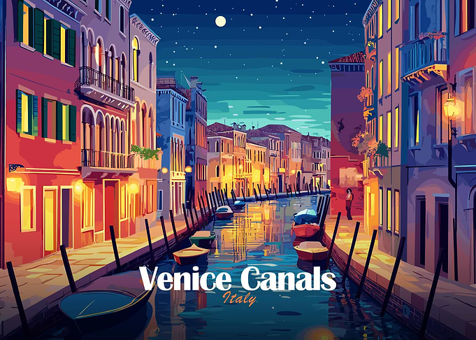 Venice Canals Italy Night