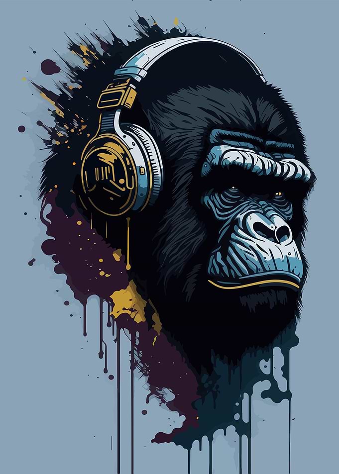 Gorilla with Headphones
