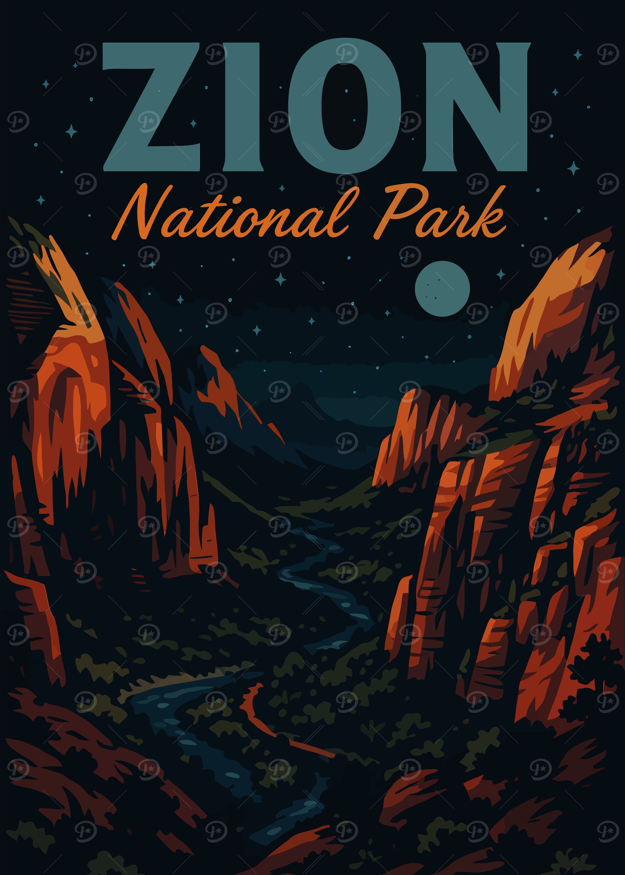 Zion National Park Landscape Illustration