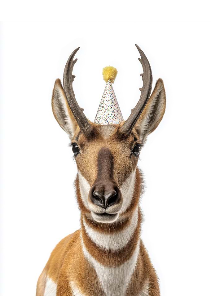 Pronghorn Antelope with Party Hat