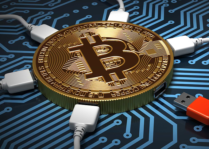 Bitcoin connected to USB cables