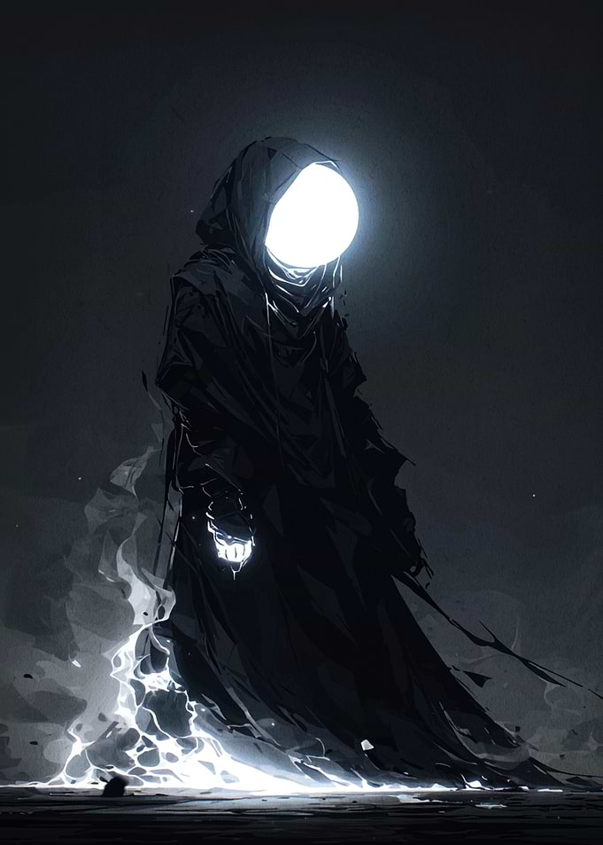 Glowing Figure in Dark Robes