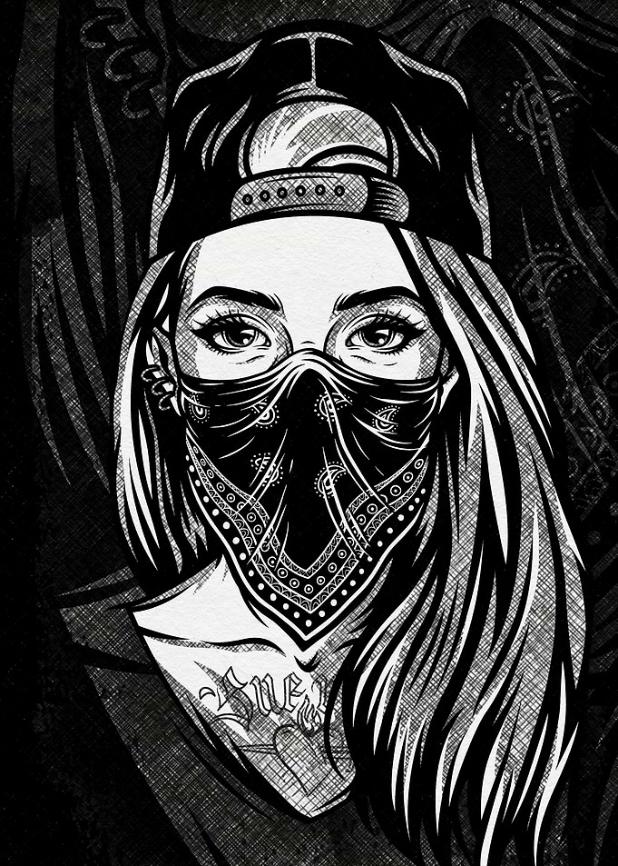 Bandana Girl Black and White Portrait