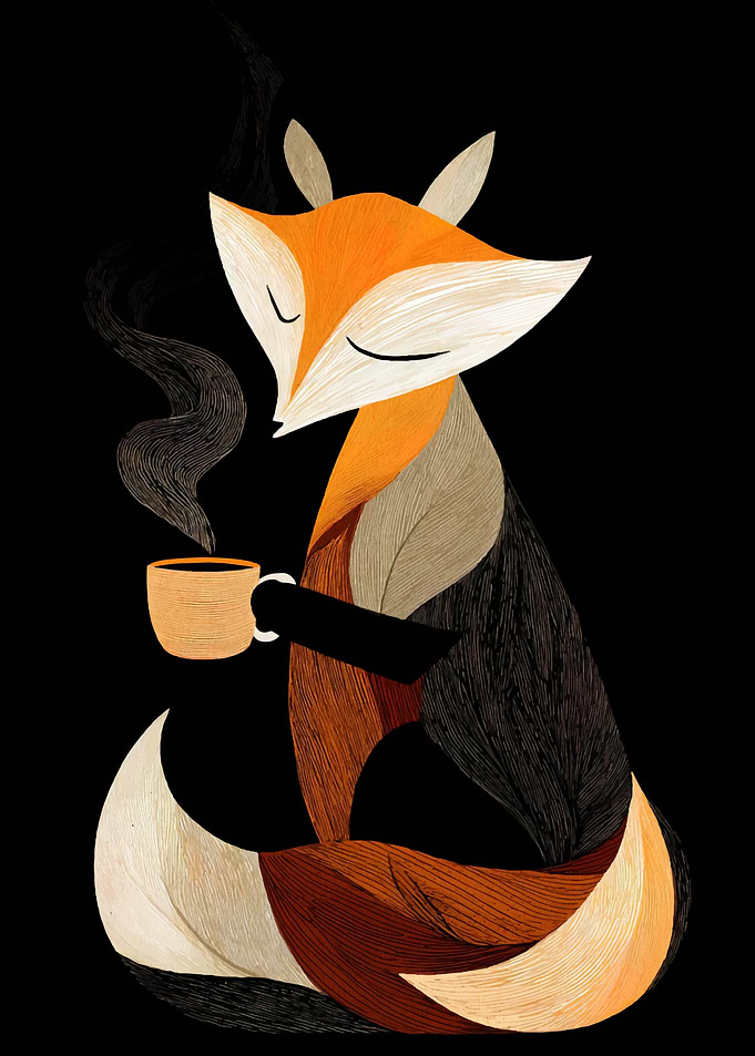 Fox with Coffee Cup Illustration