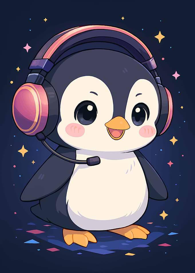 Cute Penguin Gamer with Headset