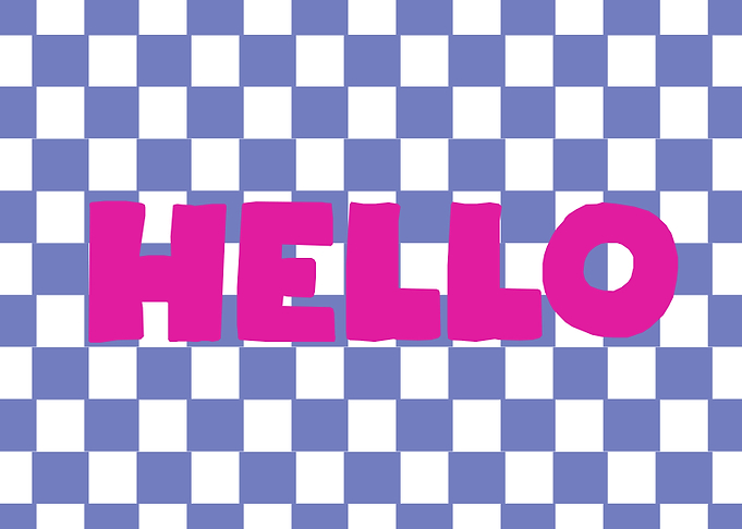 Hello Pink Text on Checkered Background