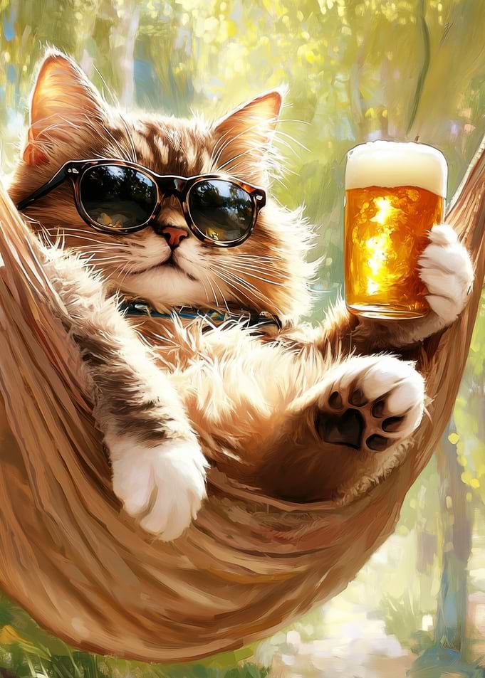 Cool Cat Relaxing with Beer