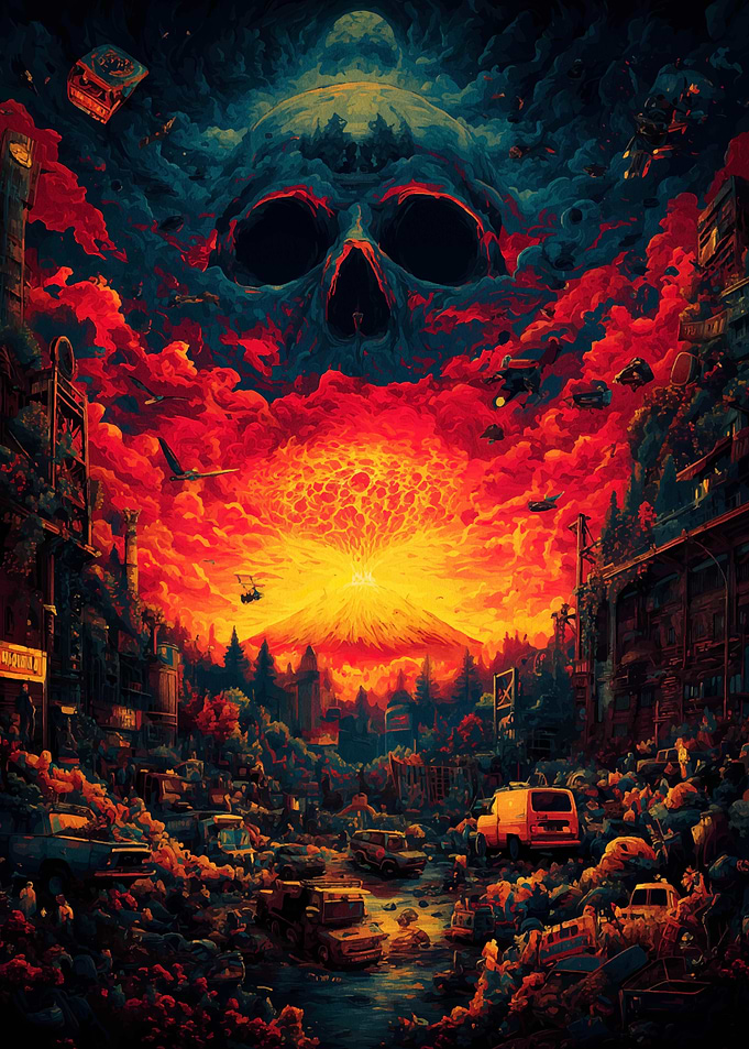 Apocalyptic Cityscape with Skull Cloud