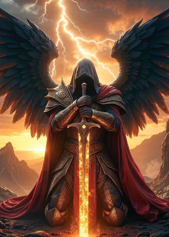 Winged Archangel with Fiery Sword