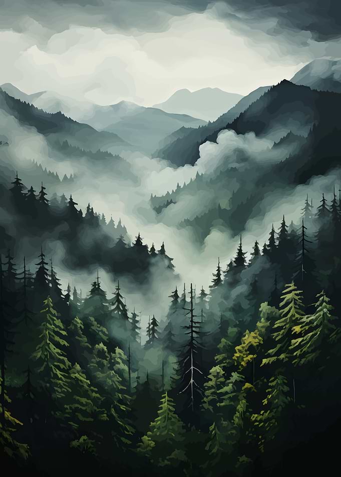Misty Mountain Forest Landscape