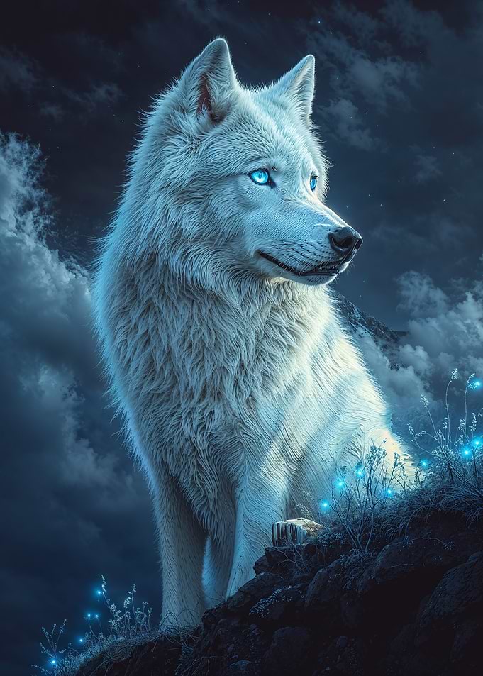 White Wolf with Blue Eyes