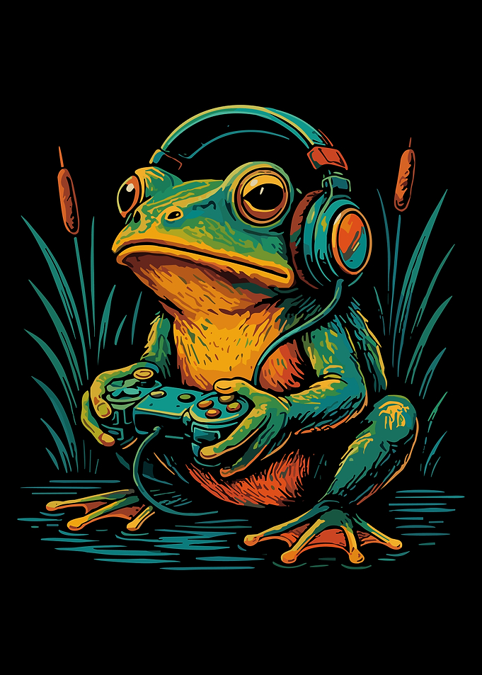 Frog Gamer with Headphones and Controller