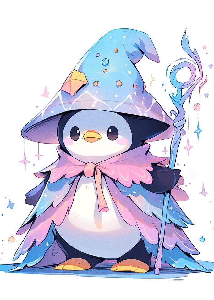 Cute Penguin Wizard with Magic Staff