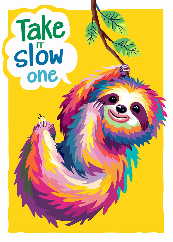 Colorful Sloth Hanging on Branch
