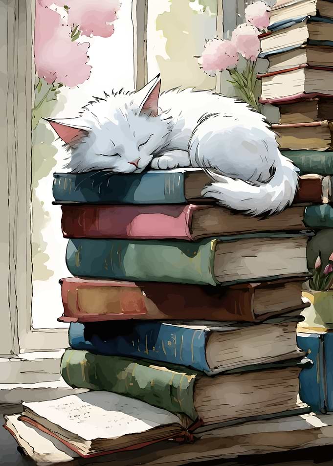 Cat Nap on Books