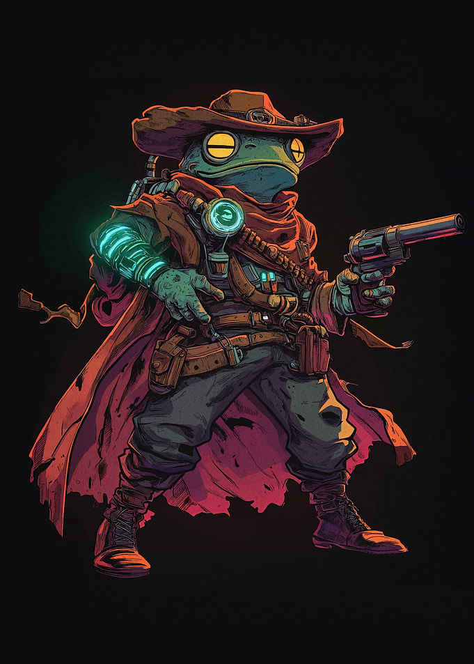 Cyberpunk Frog Cowboy with Gun