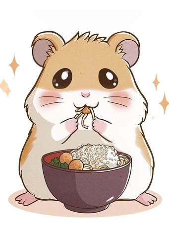 Cute Hamster Eating Noodles Illustration