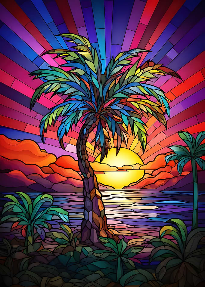 Stained Glass Tropical Sunset
