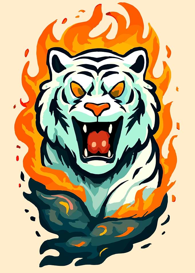 Flaming White Tiger Illustration