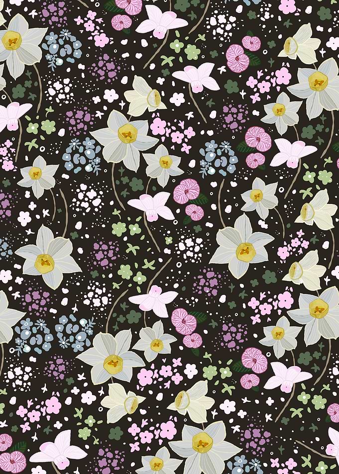 Floral Pattern with Daffodils and Blossoms