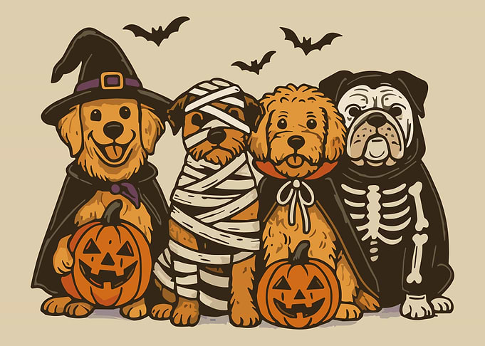Halloween Dogs in Costume Illustration