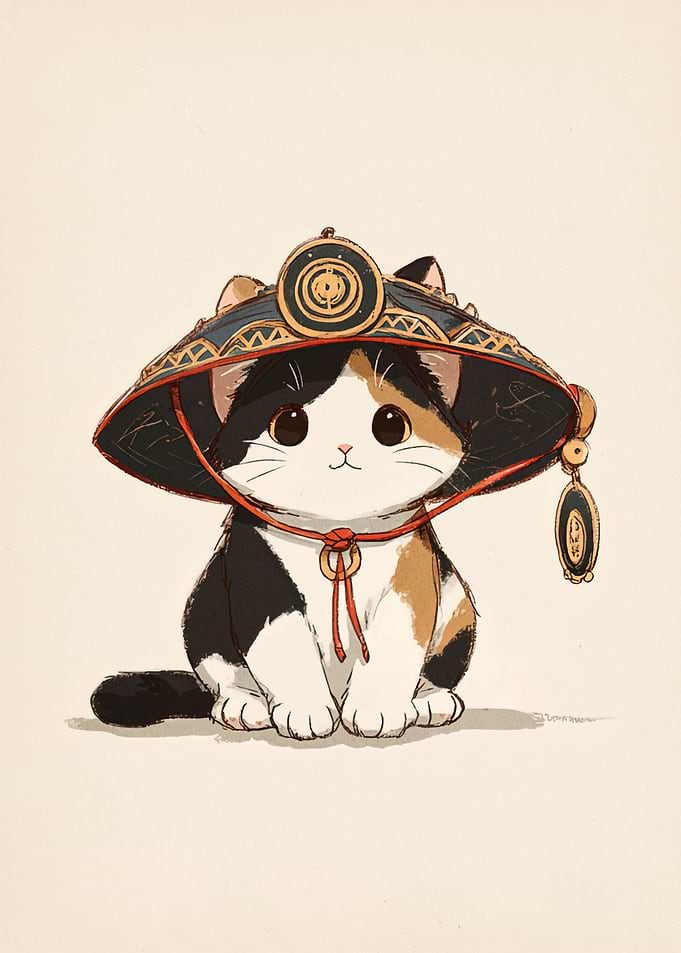 Calico Cat with Asian Hat