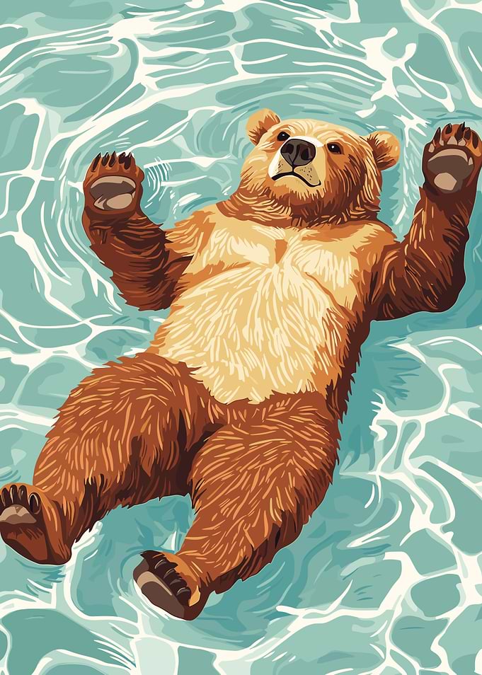 Bear Floating in Water Illustration