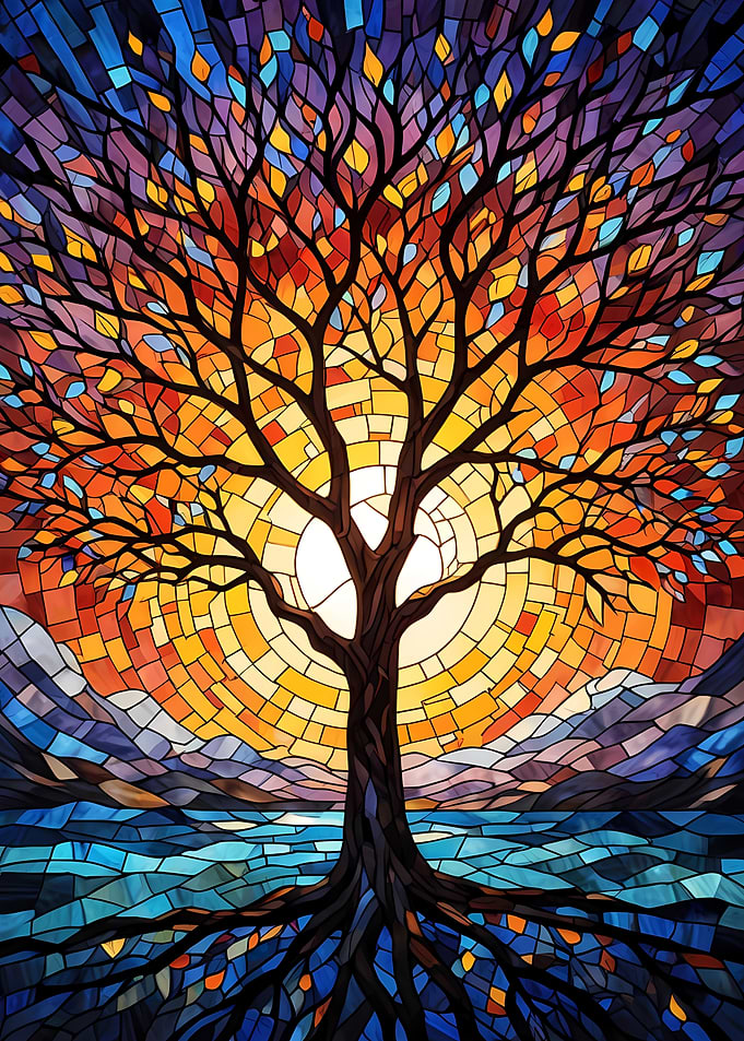 Vibrant Stained Glass Tree