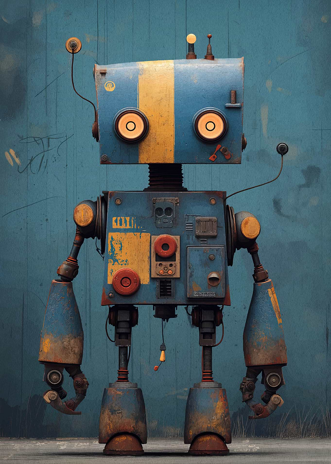 Vintage Blue and Yellow Robot