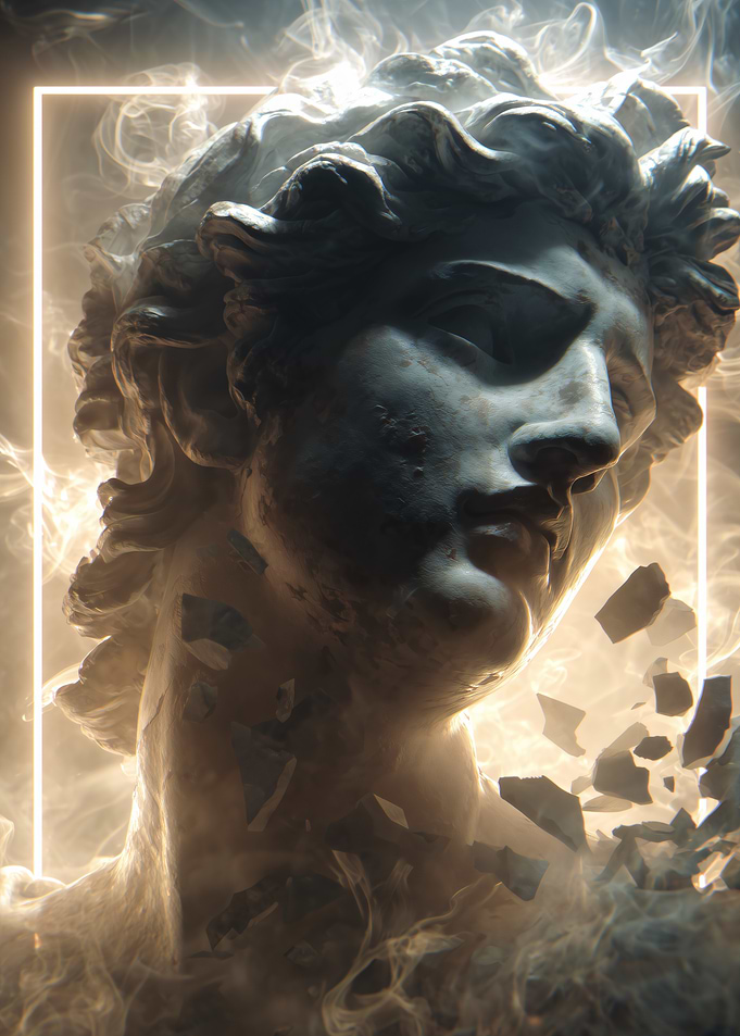 Classical Bust with Neon and Smoke