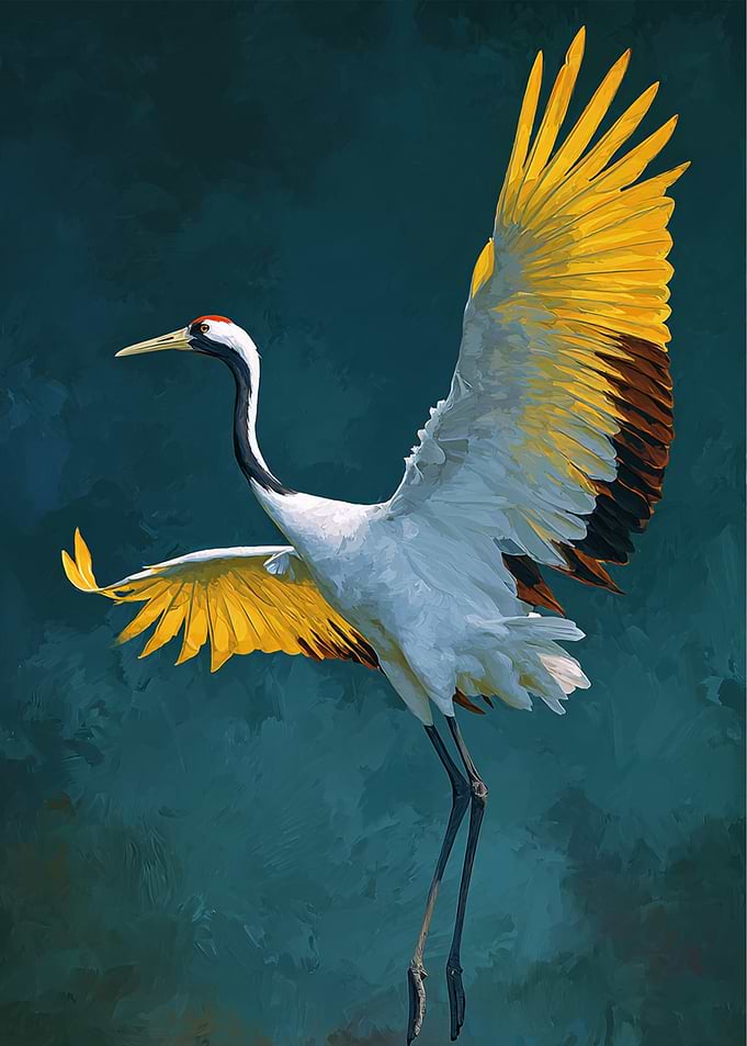Crane in Flight Painting