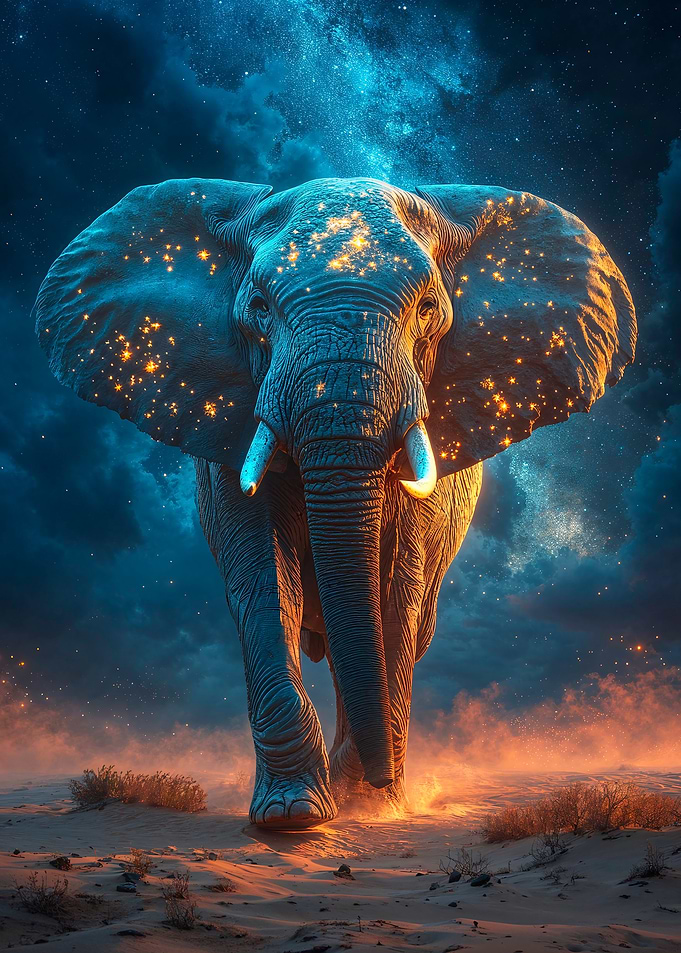 Celestial Elephant in Desert Landscape