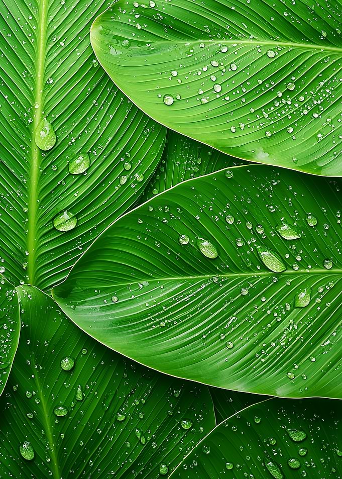 Green Leaves with Droplets