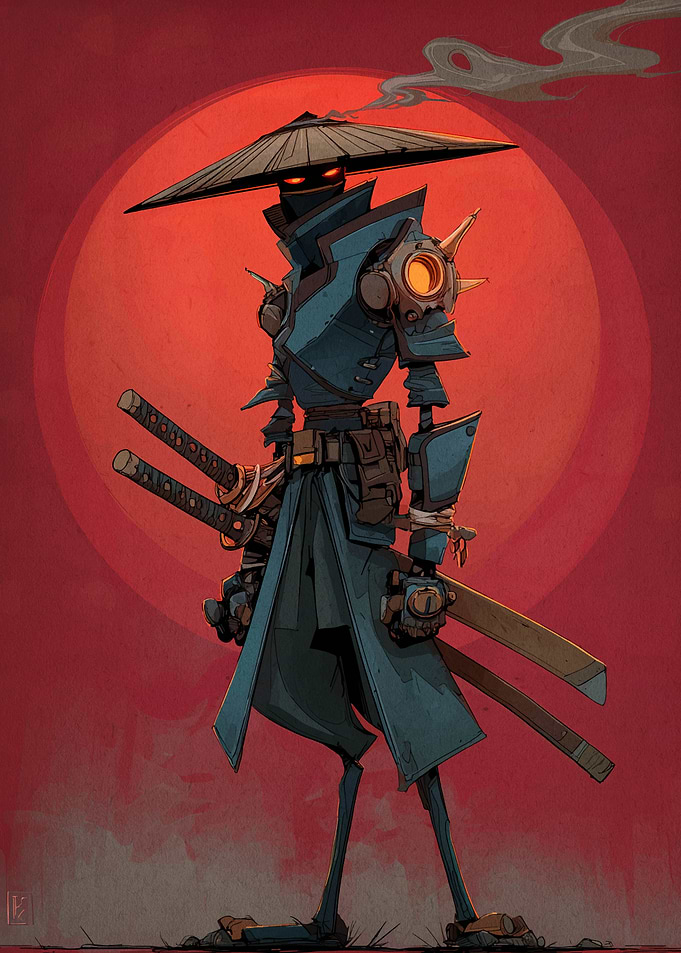 Steampunk Samurai Robot Illustration