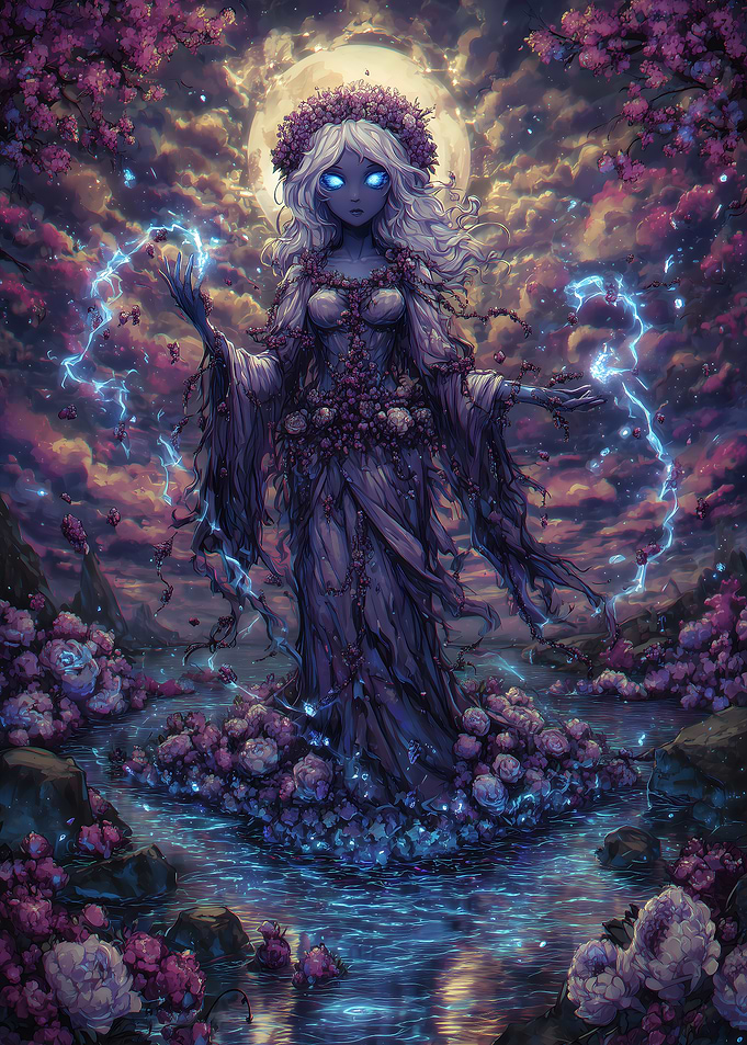 Mystical Flower Goddess with Lightning