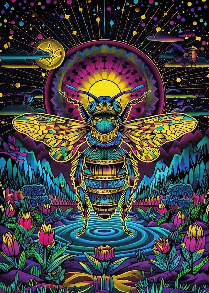 Psychedelic Bee Floral Landscape