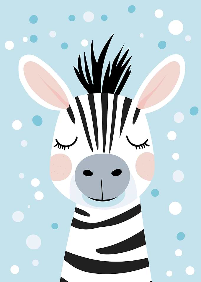 Cute Zebra Portrait on Blue Background