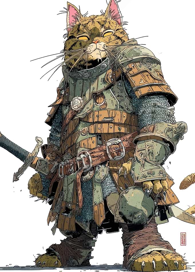 Armored Cat Warrior Illustration