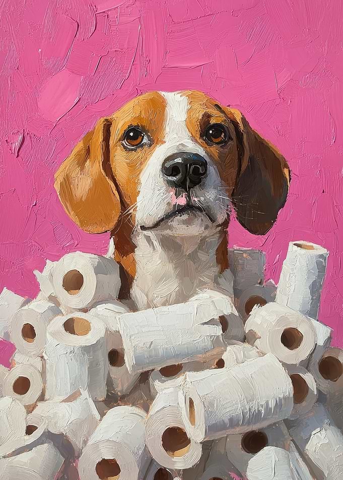 Dog in Toilet Paper Painting | Beagle toilet paper print