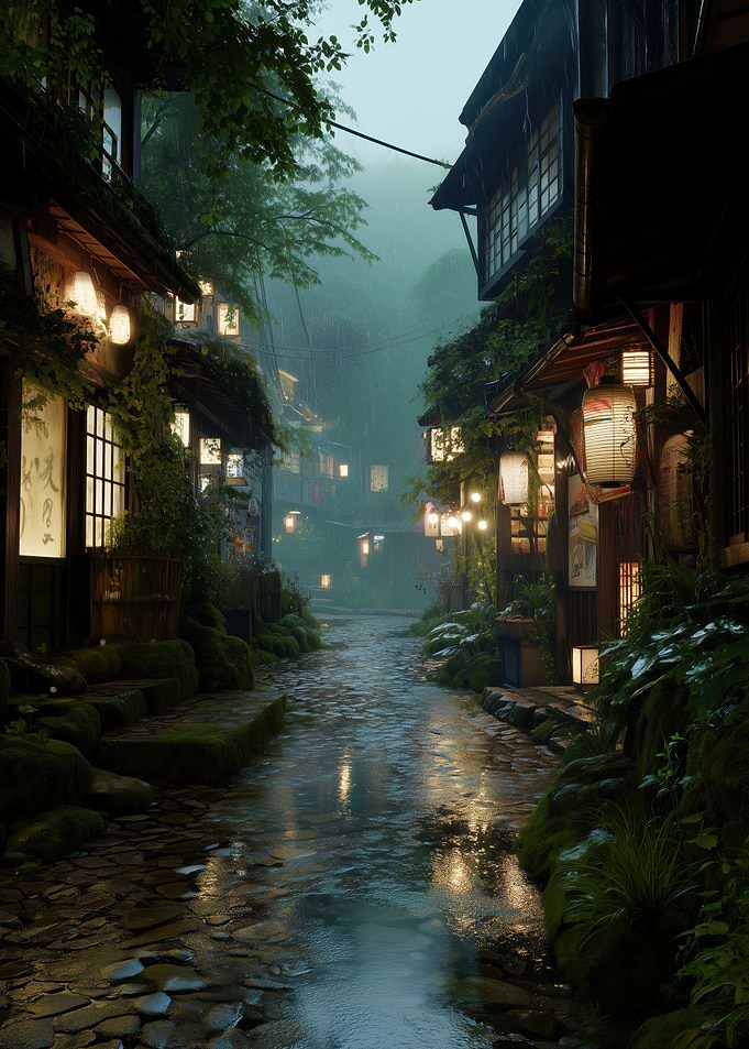 Rainy Japanese Street at Night