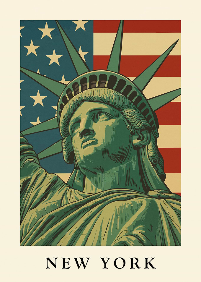 Statue of Liberty with American Flag