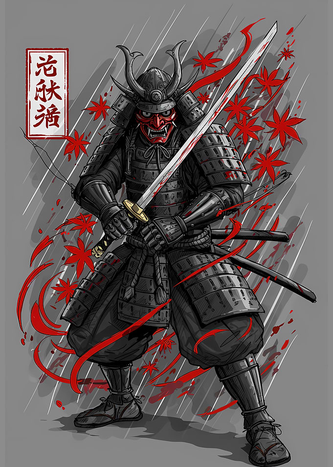 Samurai Warrior with Katana and Mask