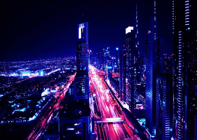 Night Cityscape with Light Trails