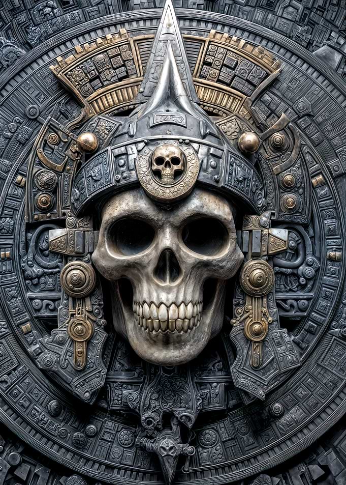 Aztec Skull with Headdress