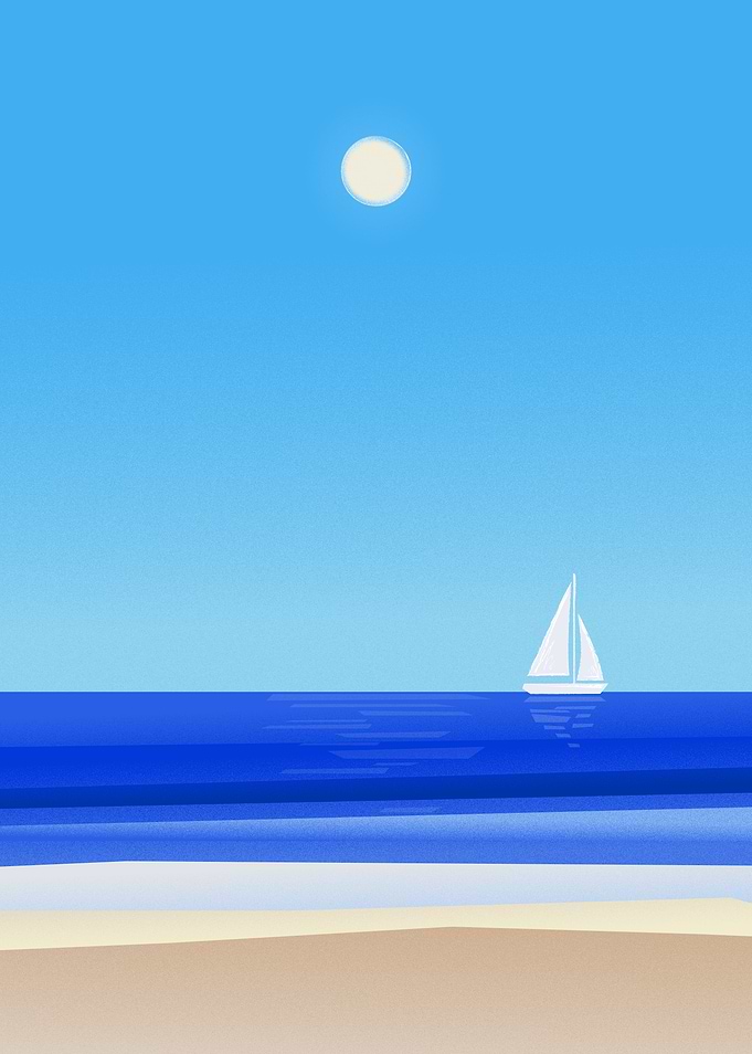 Minimalist Sailboat on the Ocean in Summer