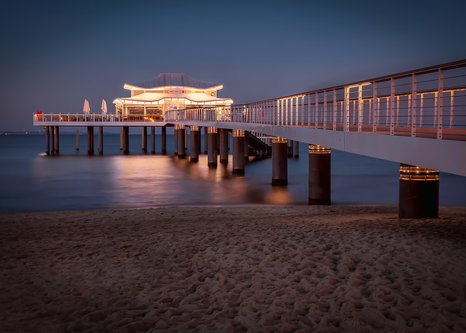 Illuminated Teahouse Pier at Night